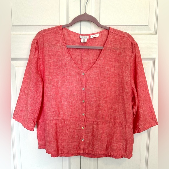 Sigrid Olsen 100% Red/Pink Linen Button Top-Size Medium - Picture 1 of 8
